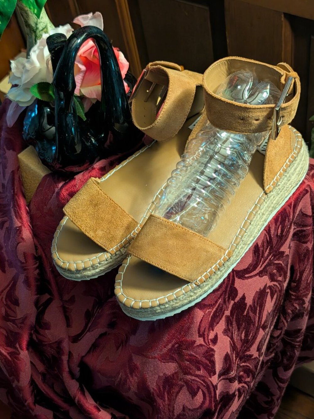 MYRA Suede Sandals -Mustard color -Rope low wedge -Ankle strap -Sz 8